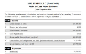Example of a Schedule C Form completed with Outright