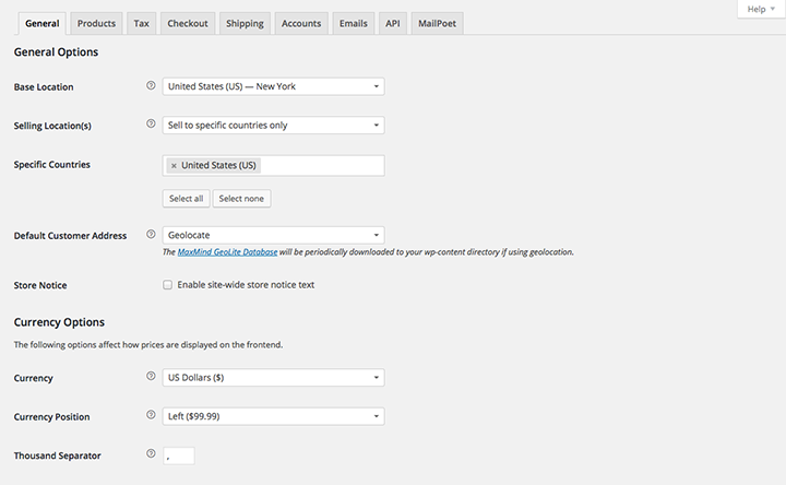 Screen grab of the WooCommerce Setting Area |Behind the scenes: How I created My Own eCommerce Store on ArtiatesiaDeal.com