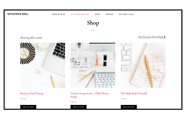 Quick look at the shop page on ArtiatesiaDeal.com using WooCommerce
