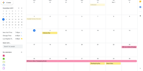 Example of Blocking out Holiday Vacation Time With A Google Calendar