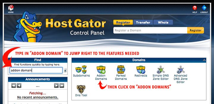 Step one adding your domain name to Hostgator account
