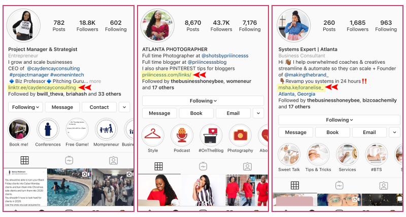 Here are examples of what you can add as your link on your Instagram profiles.