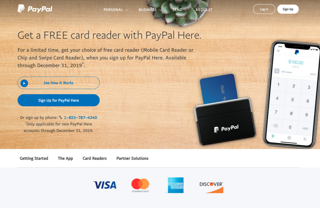 screen grab showing the PayPal card reader that you can use to collect payments
