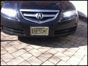 Custom Car License Plate as Business Marketing - done by Tracy Cooper of The Resume Workshop