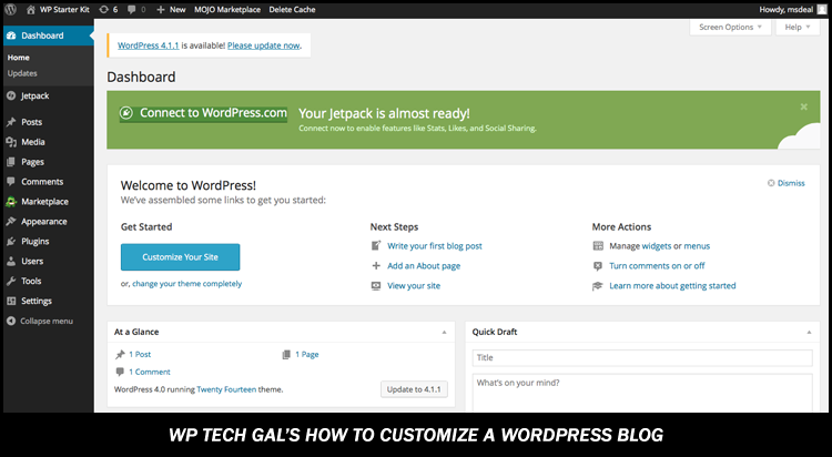 Screenshot of inside a newly install WordPress Site